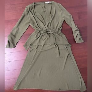 Elegant Olive Green Wrap Dress